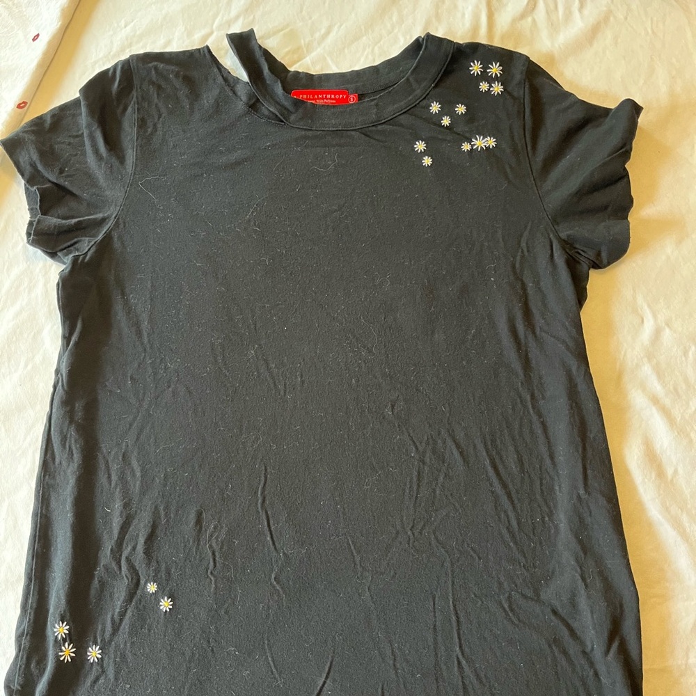 n:PHILANTHROPY Black Tee with Daisy Accents